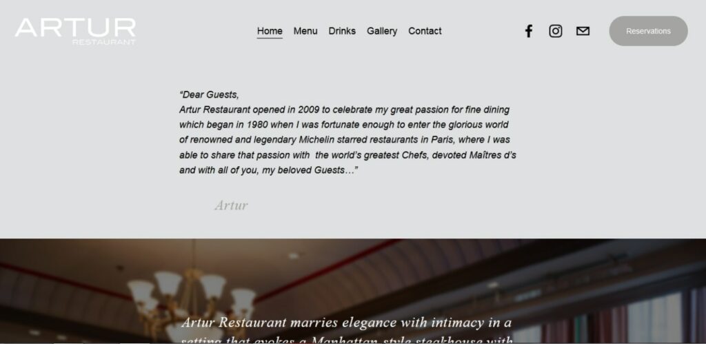 Artur Restaurant Homepage