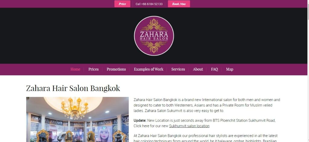 Zahara Salon Homepage