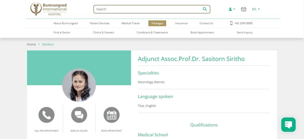 Adjunct Assoc. Prof. Dr. Sasitorn Siritho - Bumrungrad International Hospital Homepage