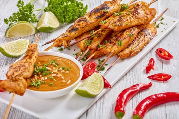 Satay (Grilled Skewers with Peanut Sauce)